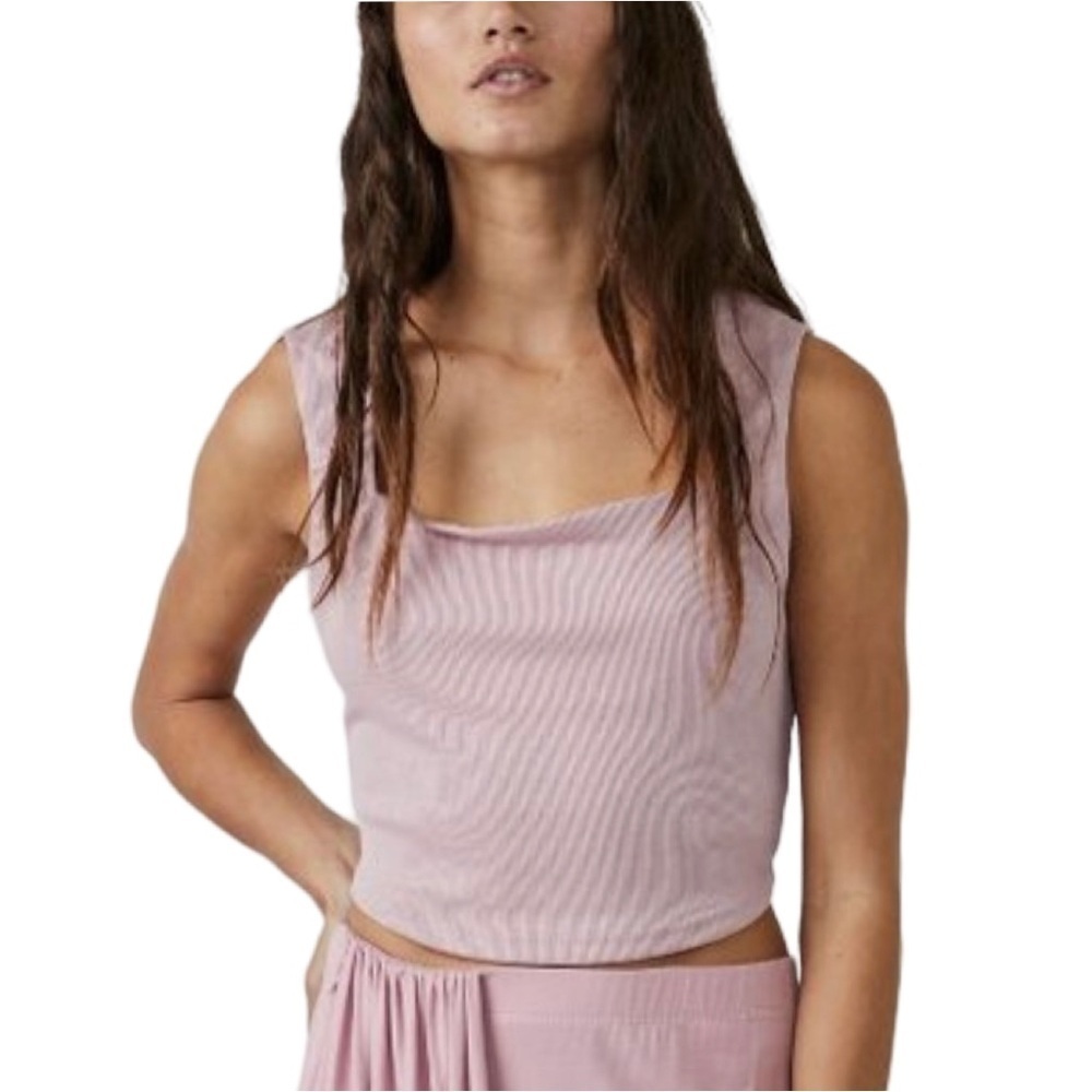 New Free People Beach Daphne Crop Top Ribbed Rose Pink Size S - Picture 15 of 17